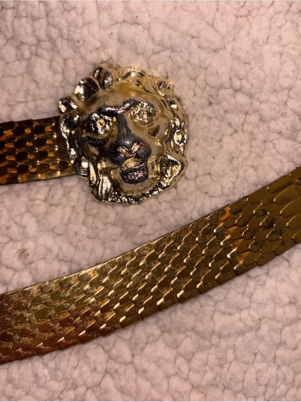 Vintage Gold Mesh Stretch Lion Head Belt Statement Waist Belt